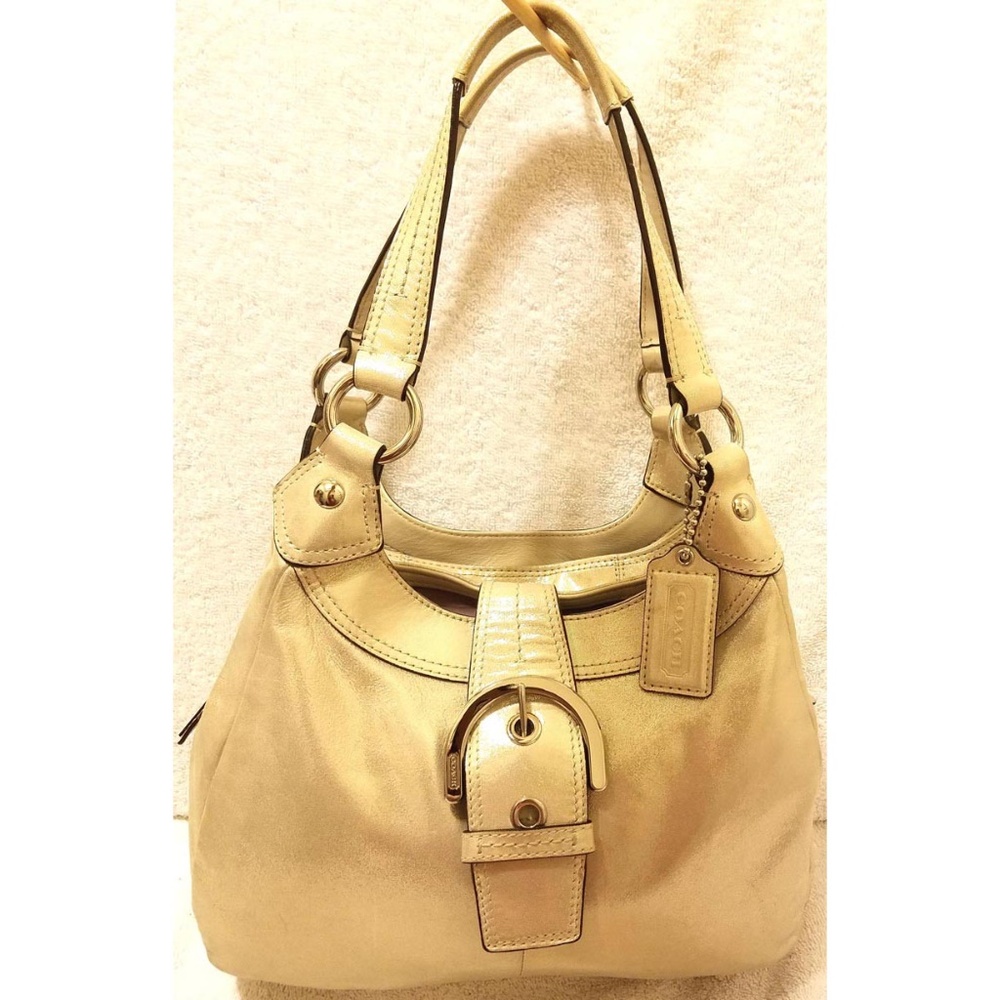 Coach medium size champaign metallic leather hobo